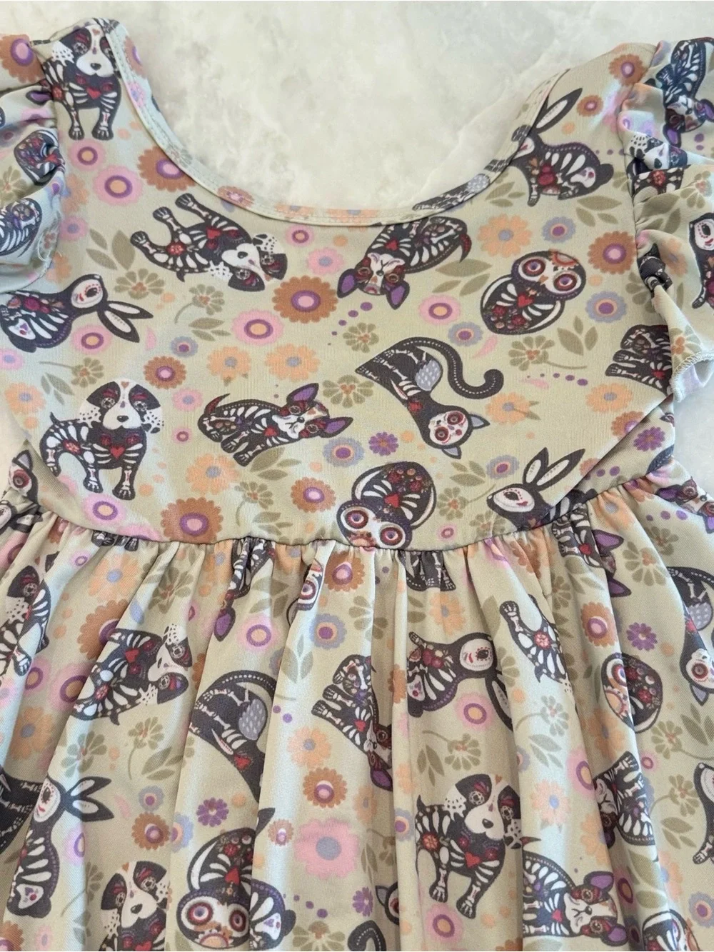 DotDotSmile Girls 3/4 Twirl Dress Sugar Skull Animals Floral Flutter Sleeve